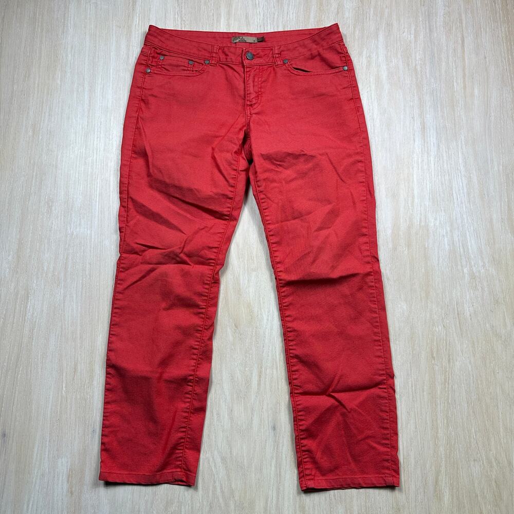 prAna Kara Raspberry Red Stretch Low Rise Slim Straight Colored Denim Jeans 6